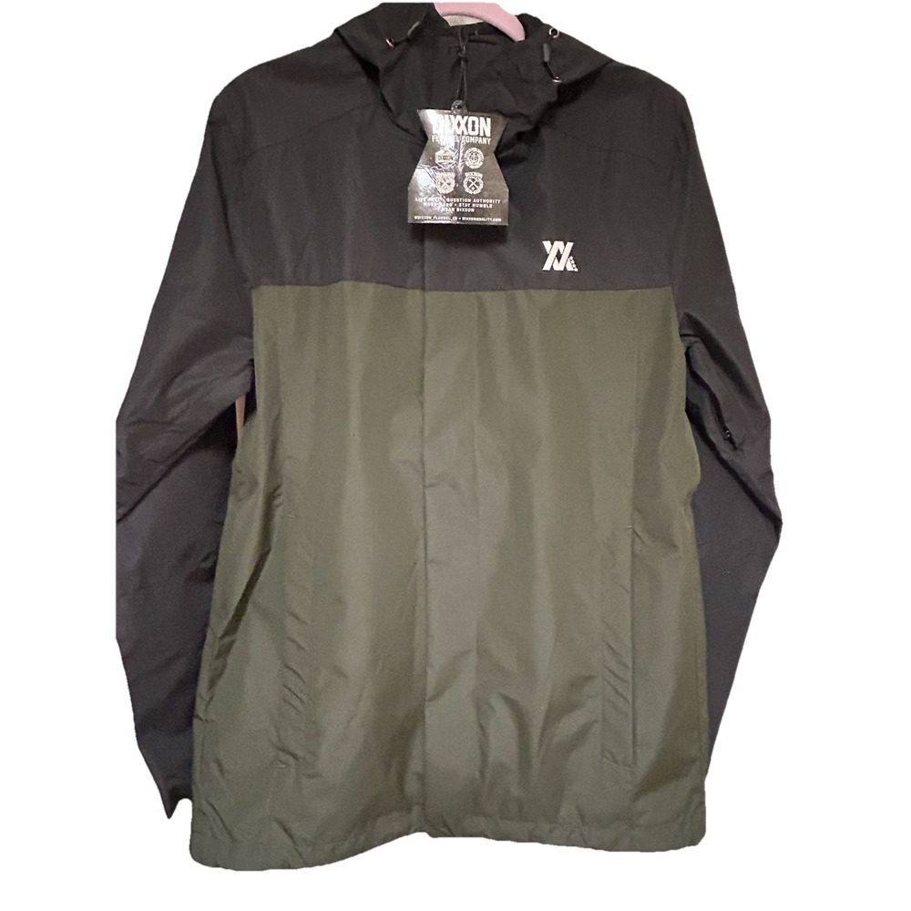 Dixxon Flannel Co Tech Jacket Men's M Hooded Windbreaker Black & Green Lined NWT